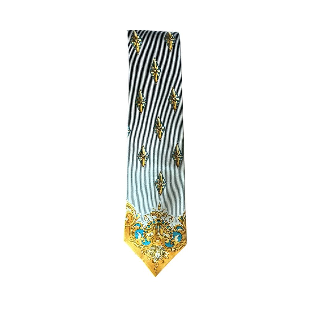 🖤💛 Vintage Gianni Versace Versus Silk Tie – Baroque + Diamond Motif - Picture 1 of 9
